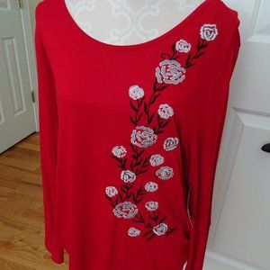 Women's Rayon Knit Top-Red-L. Sleeves-Size XL-NEW